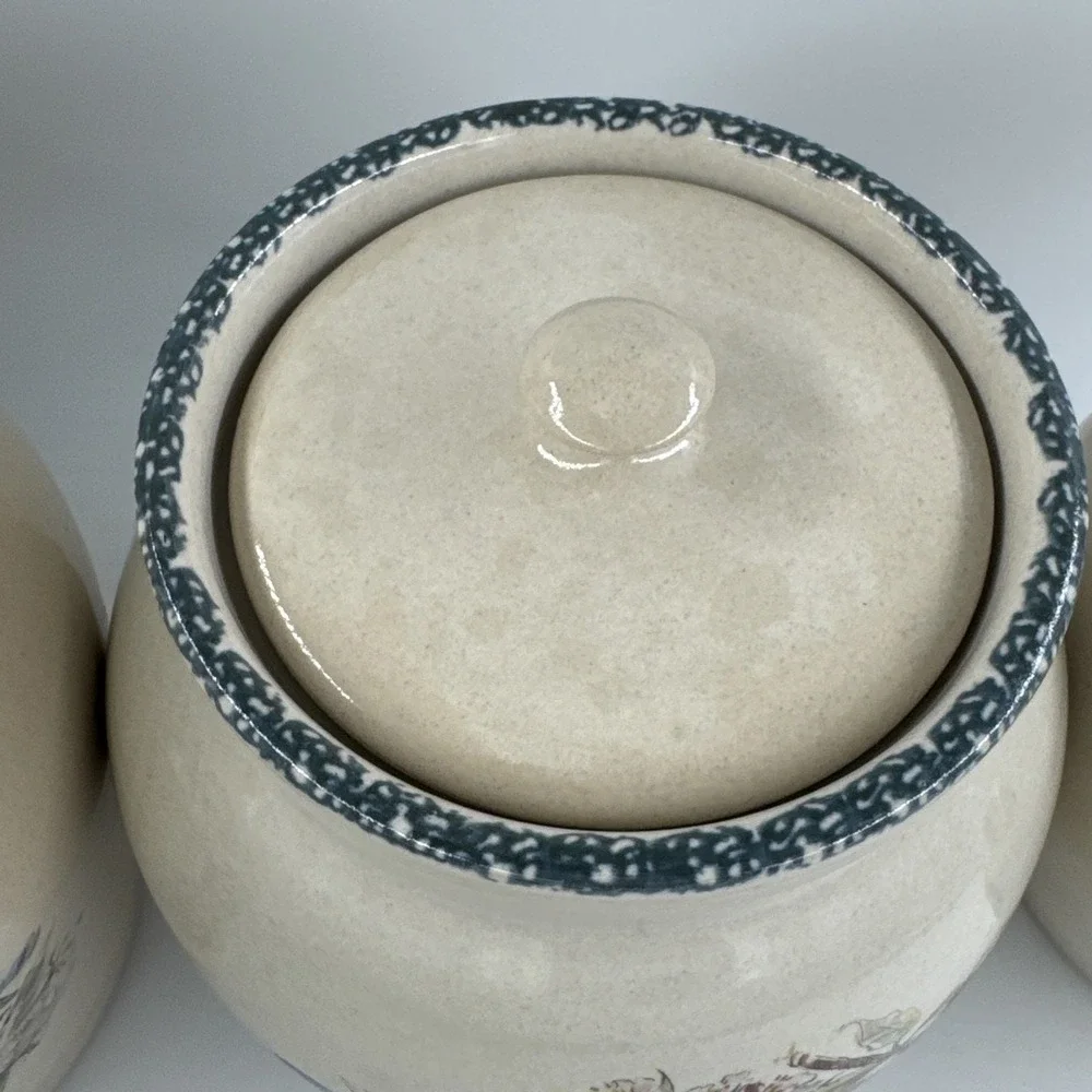 VTG Hand Painted‎ Fruit Canister Set 4 Pc Ceramic Kitchen Jars w/Lids Farmhouse